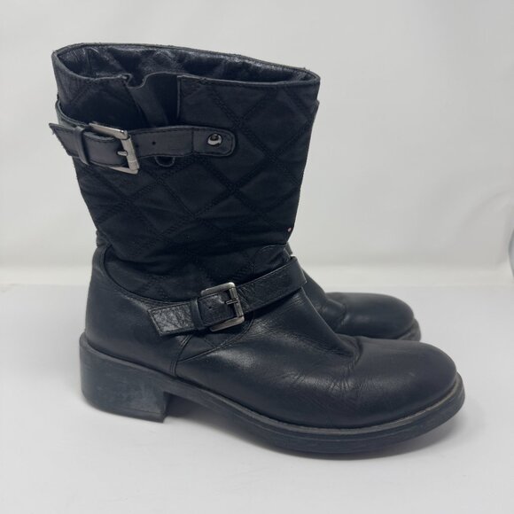 Aquatalia Black Leather Quilted Moto Boots Zippered US 9 1/2 - Picture 5 of 8
